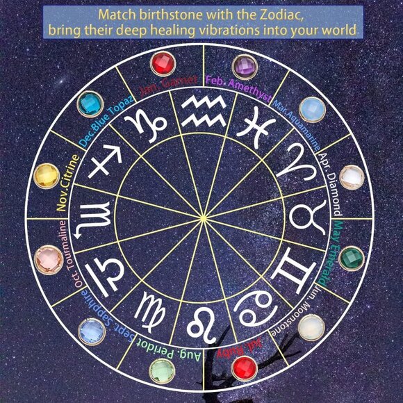 14k Gold Plated Zodiac Birthstone Crystal Pendant Necklace, Horoscope Sign Charm - Picture 2 of 7